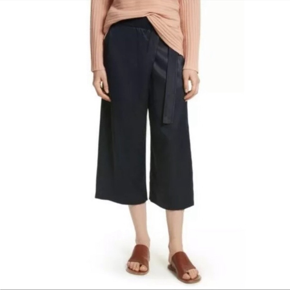 B3 Vince Belted Crossover Culottes Pants Wide-Leg‎ Culotte Coastal Blue Cropped